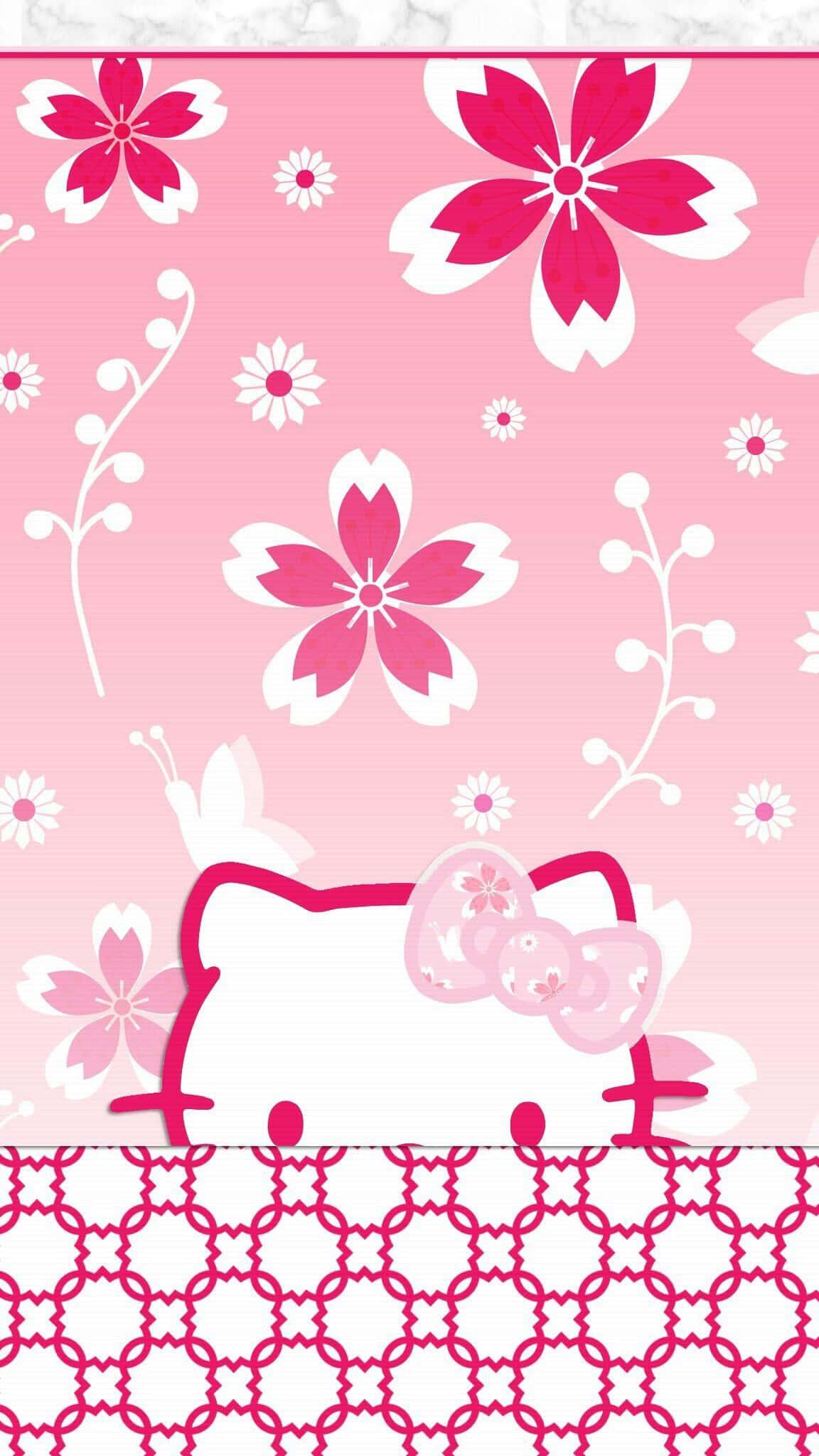 Cute Pink Hello Kitty Flowers Barrier — 1152x2048 wallpaper