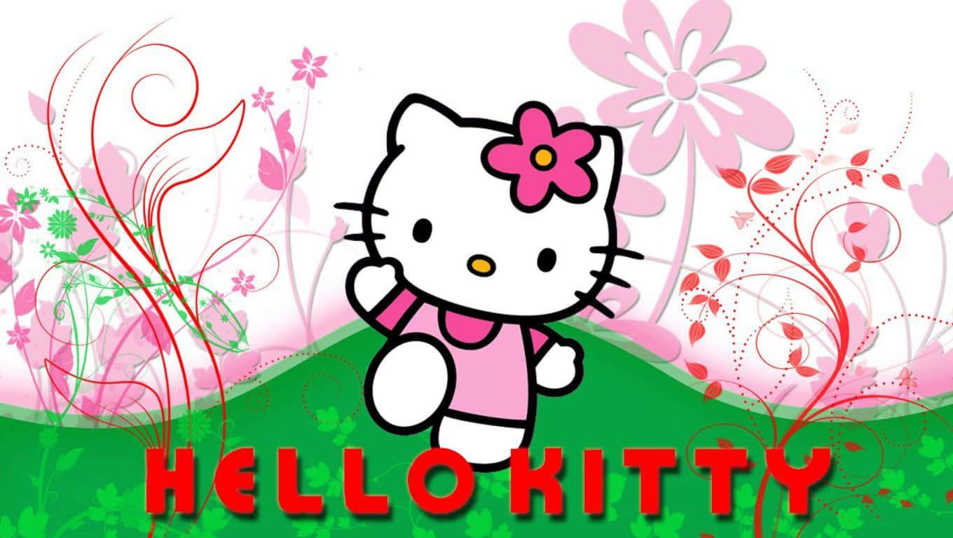 Cute Pink Hello Kitty Garden — 1360x768 wallpaper