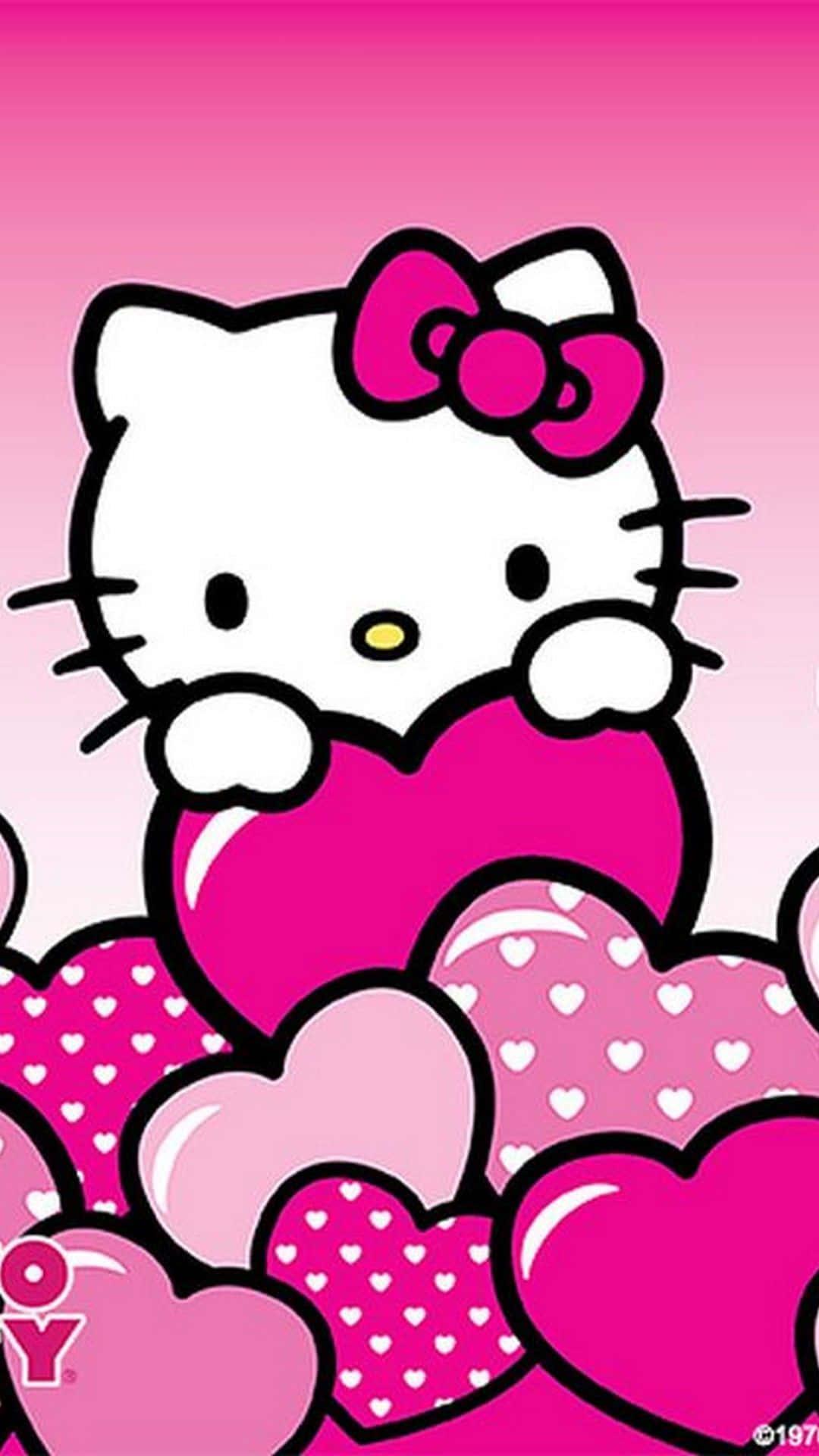 Cute Pink Hello Kitty Hugging Hearts — 1080x1920 wallpaper