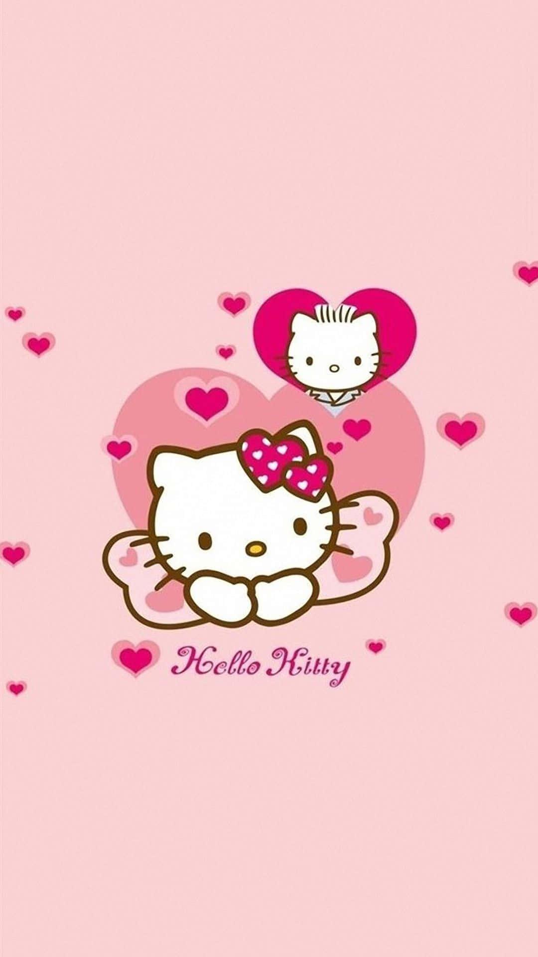 Cute Pink Hello Kitty Leaning On Ribbon — 1080x1920 wallpaper
