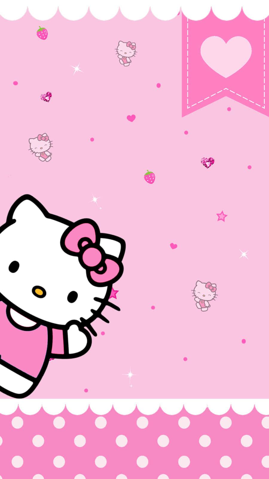 Cute Pink Hello Kitty Strawberries Hearts — 900x1600 wallpaper