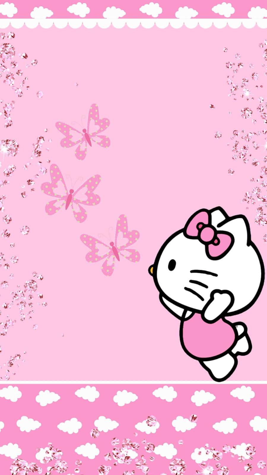 Cute Pink Hello Kitty Three Butterflies — 900x1600 wallpaper