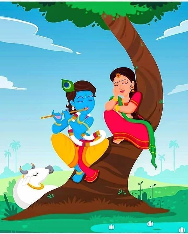 Cute Radha-Krishna Art Green Field — 720x897 wallpaper