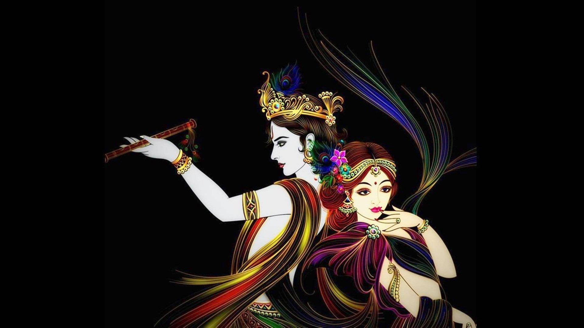 Cute Radha-Krishna Black Background — 1920x1080 wallpaper