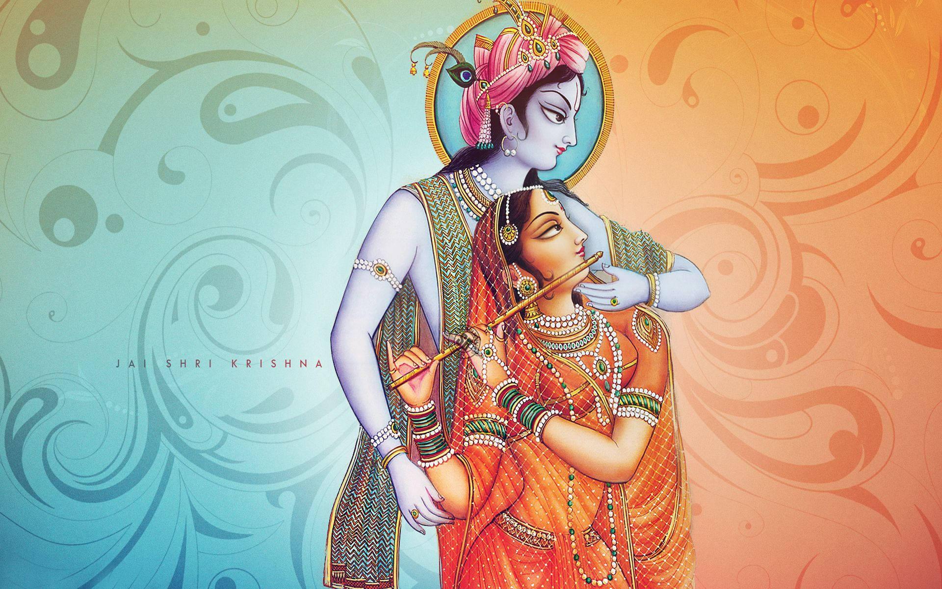 Cute Radha Krishna Blue Orange Background — 1920x1200 wallpaper