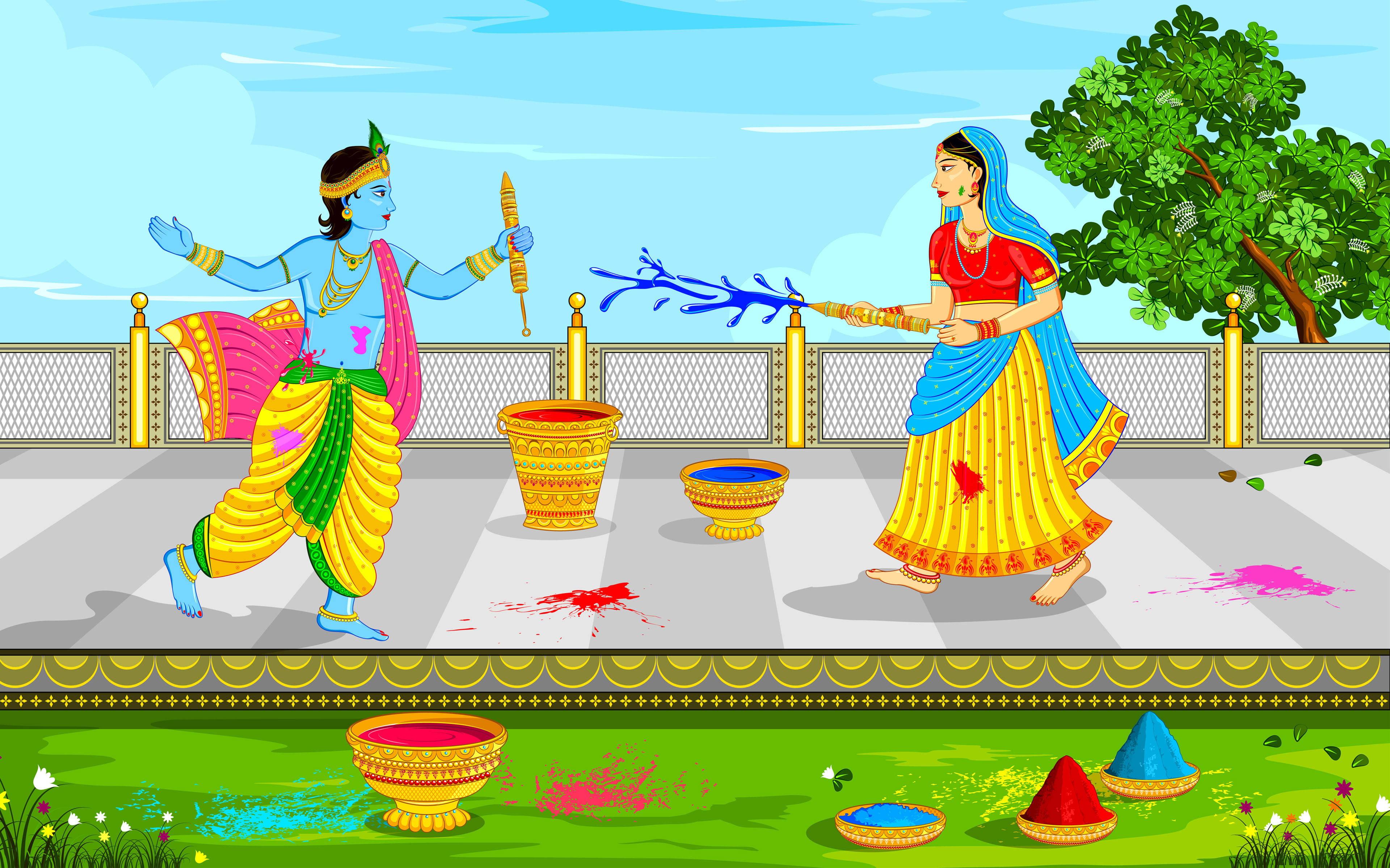 Cute Radha Krishna Colorful Art — 3840x2400 wallpaper