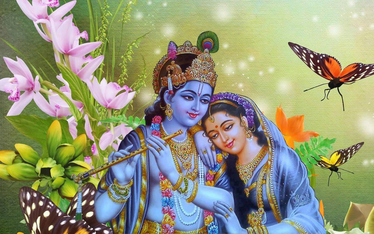 Cute Radha Krishna Flowers And Butterflies — 1280x800 wallpaper