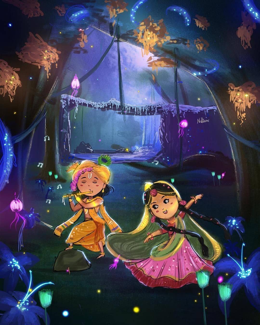 Cute Radha Krishna Forest Art — 1080x1350 wallpaper