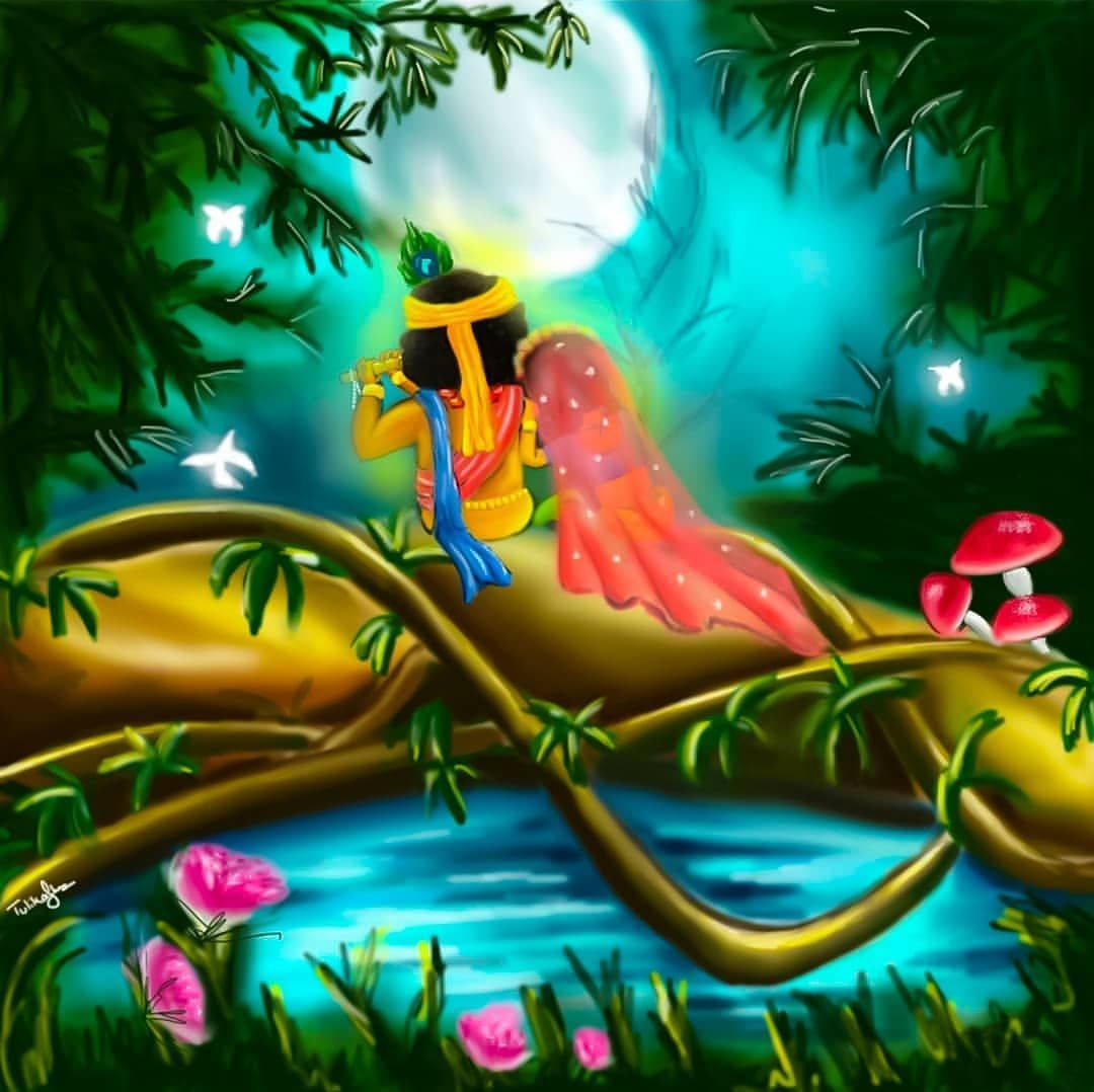 Cute Radha Krishna Full Moon — 1080x1078 wallpaper