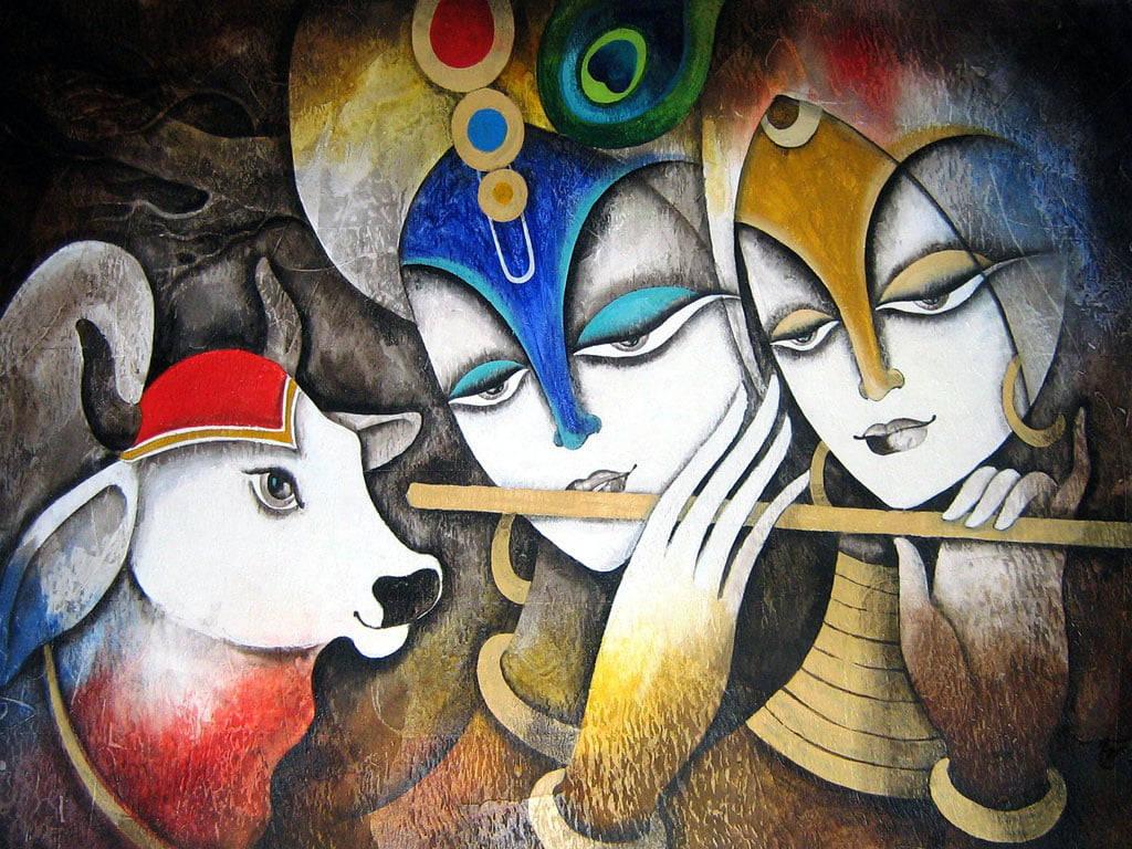 Cute Radha Krishna Paint Art — 1024x768 wallpaper