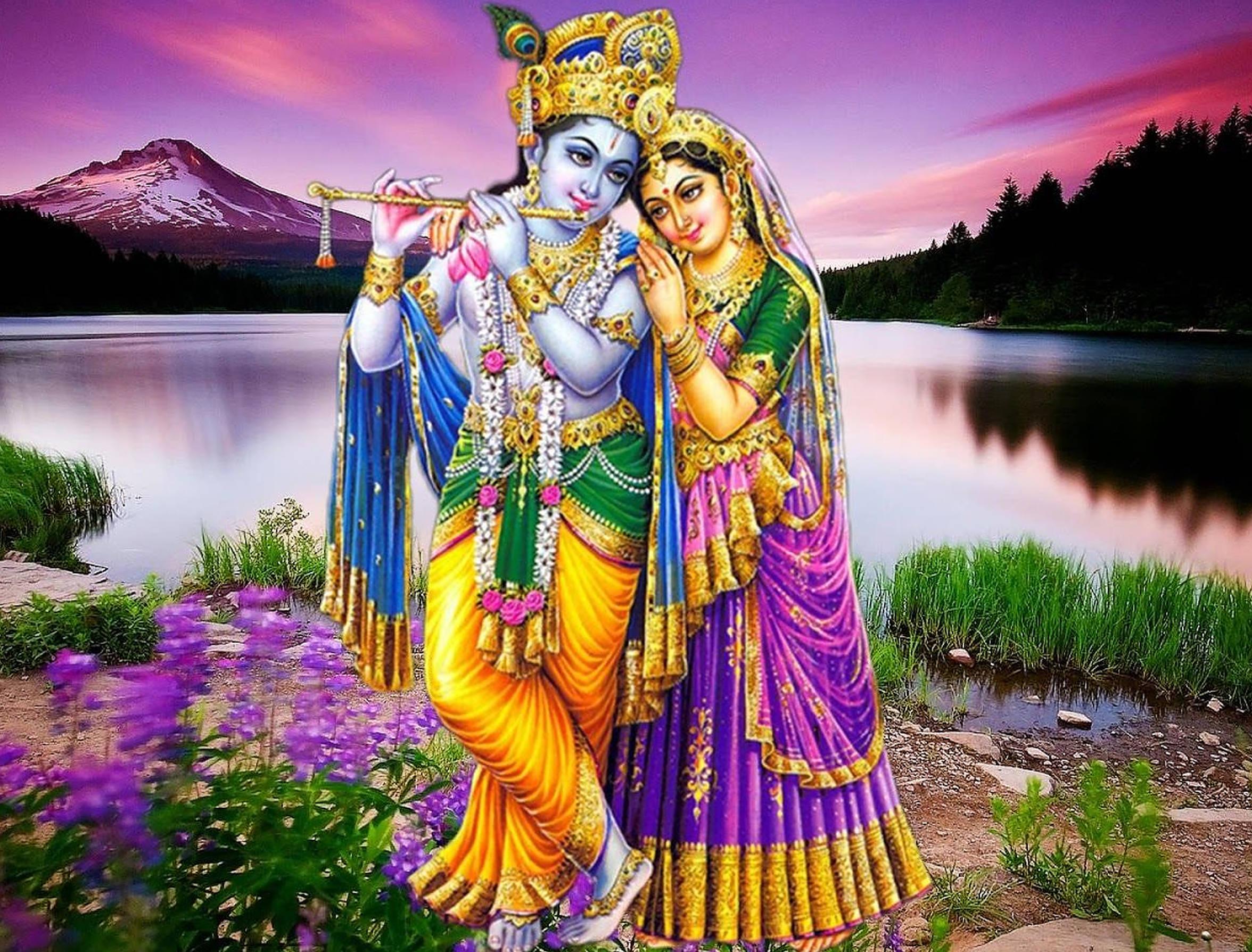 Cute Radha Krishna Purple Mountain — 2352x1788 wallpaper