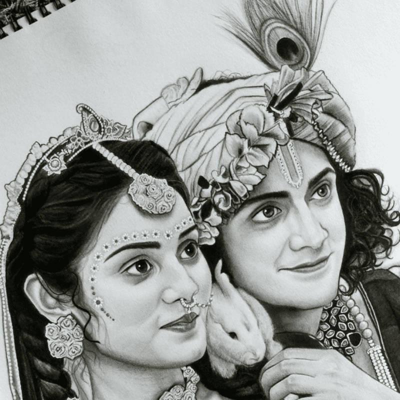 Cute Radha Krishna Sketch — 800x800 wallpaper