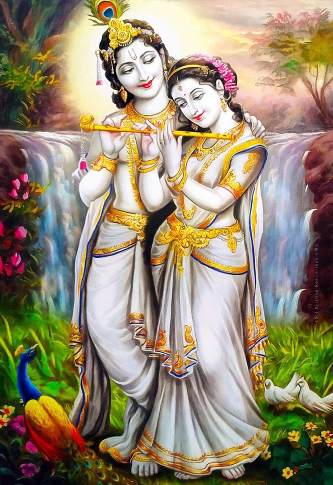 Cute Radha Krishna Waterfall Art — 1080x1573 wallpaper