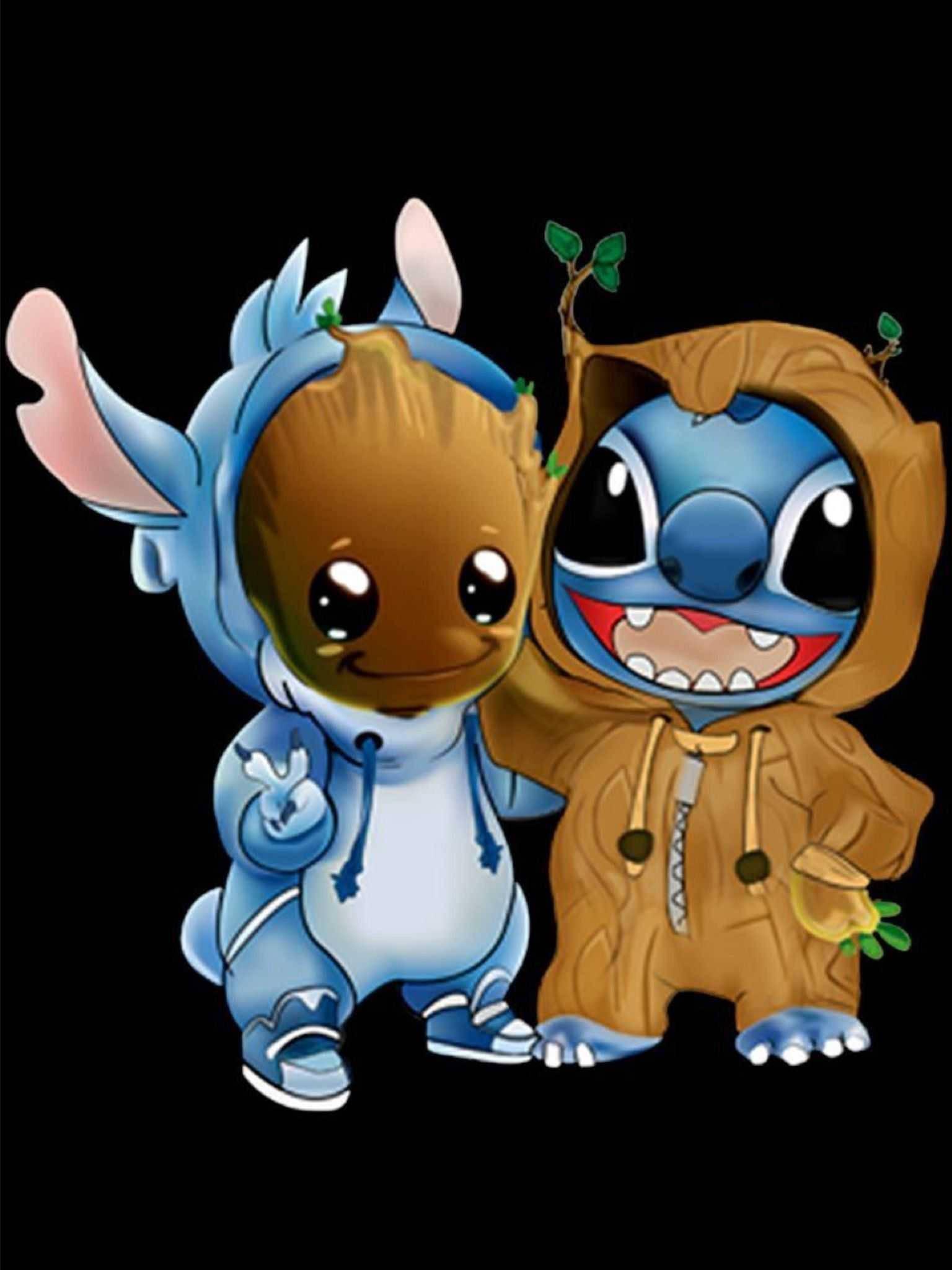 Cute Stitch With Groot — 1536x2048 wallpaper