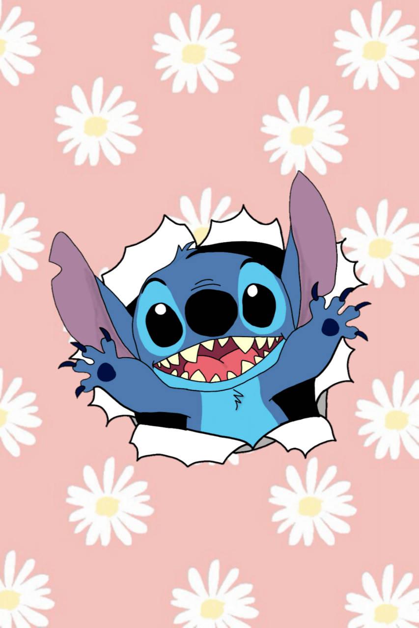 Cute Stitch With White Flowers — 853x1280 wallpaper