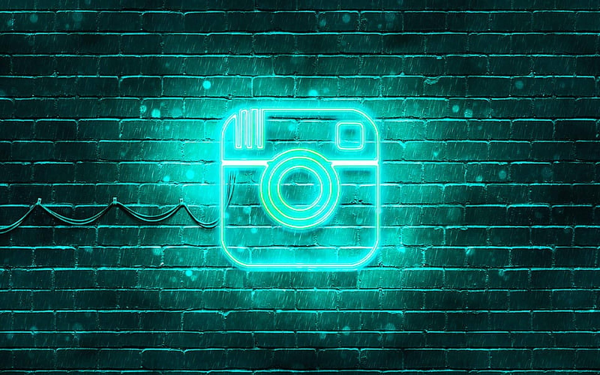 Cyan Neon Light Instagram Logo — 1928x1205 wallpaper
