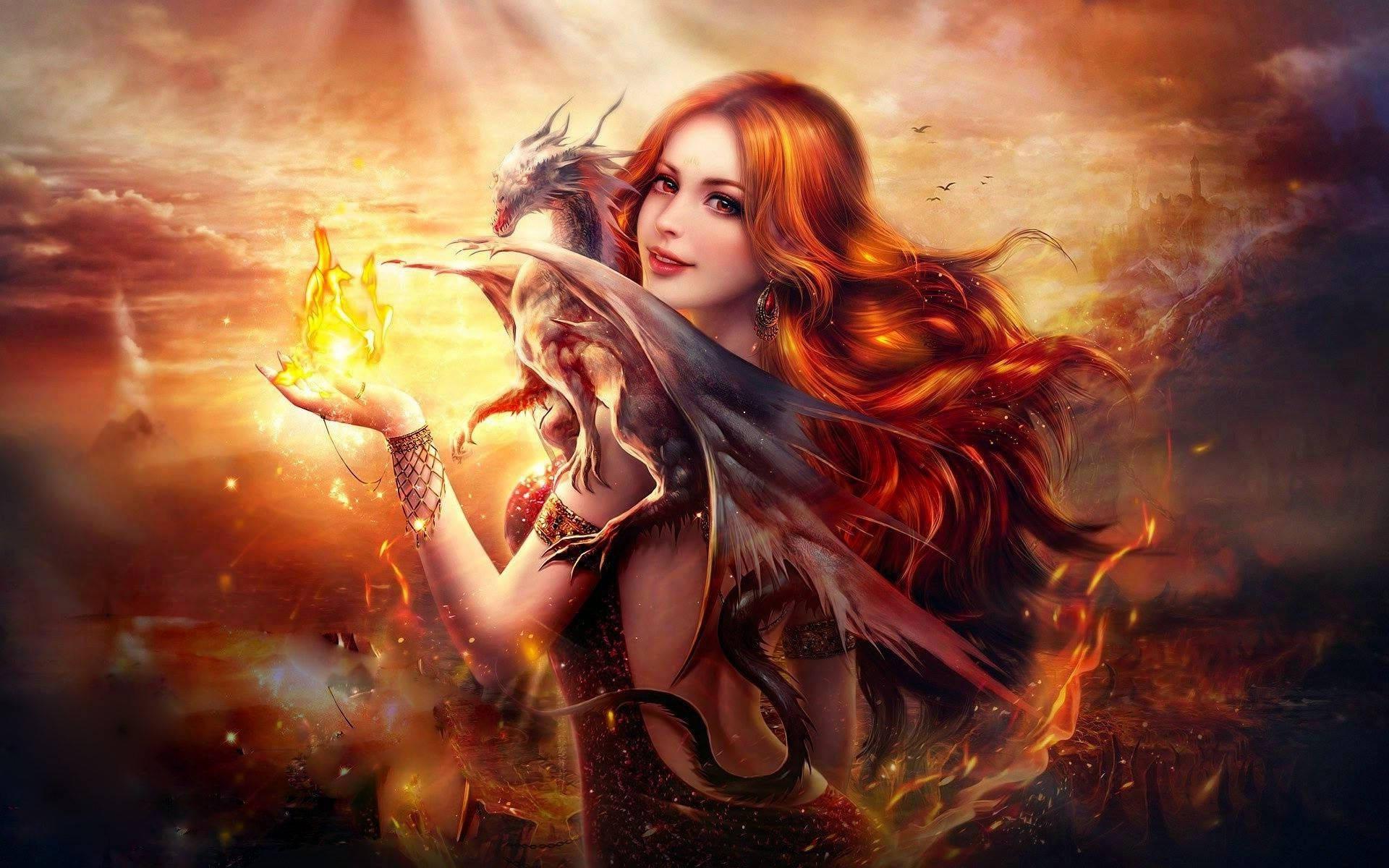 Daring Adventure - A Fantasy Girl Tries Her Hand at Fire-Breathing — 1920x1200 wallpaper
