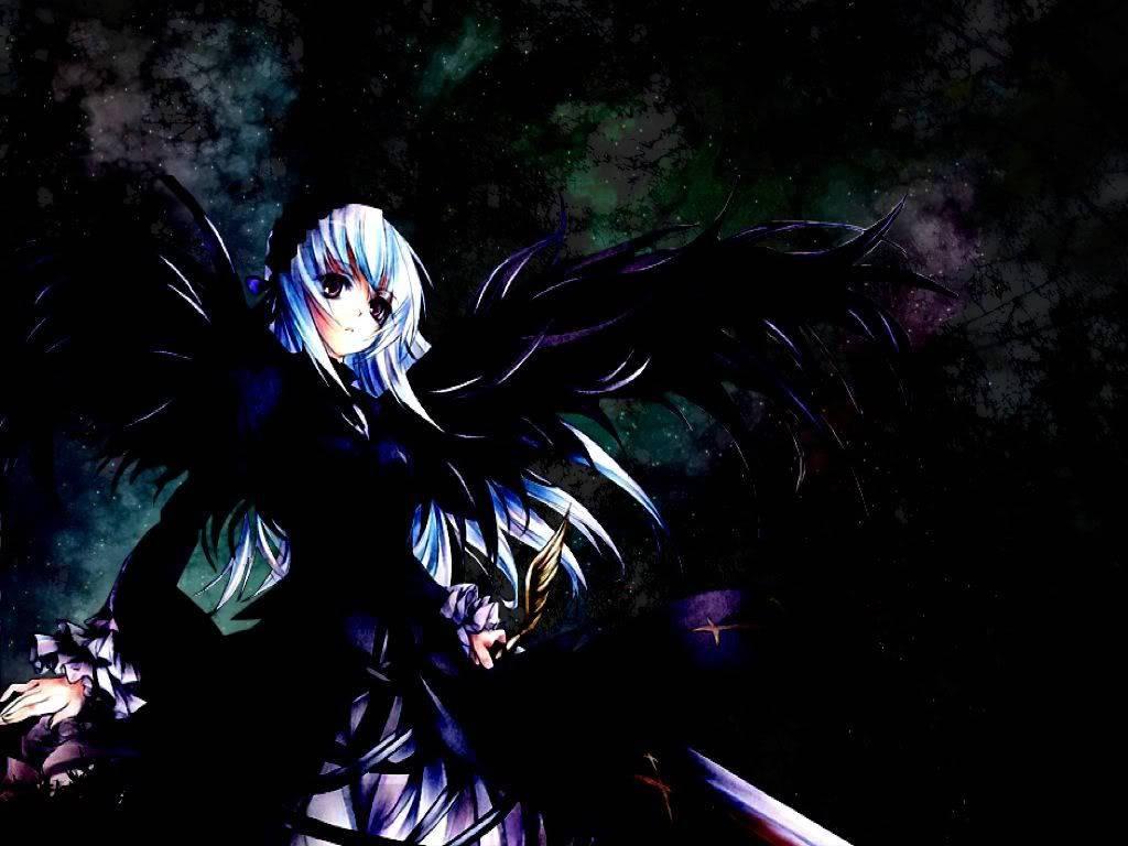 Dark Anime Girl In Black Wings — 1024x768 wallpaper