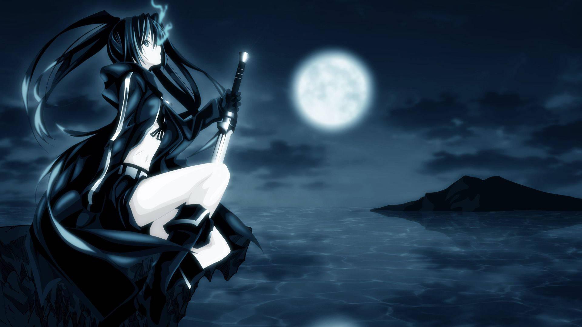Dark Anime Girl Under Moonlight — 1920x1080 wallpaper