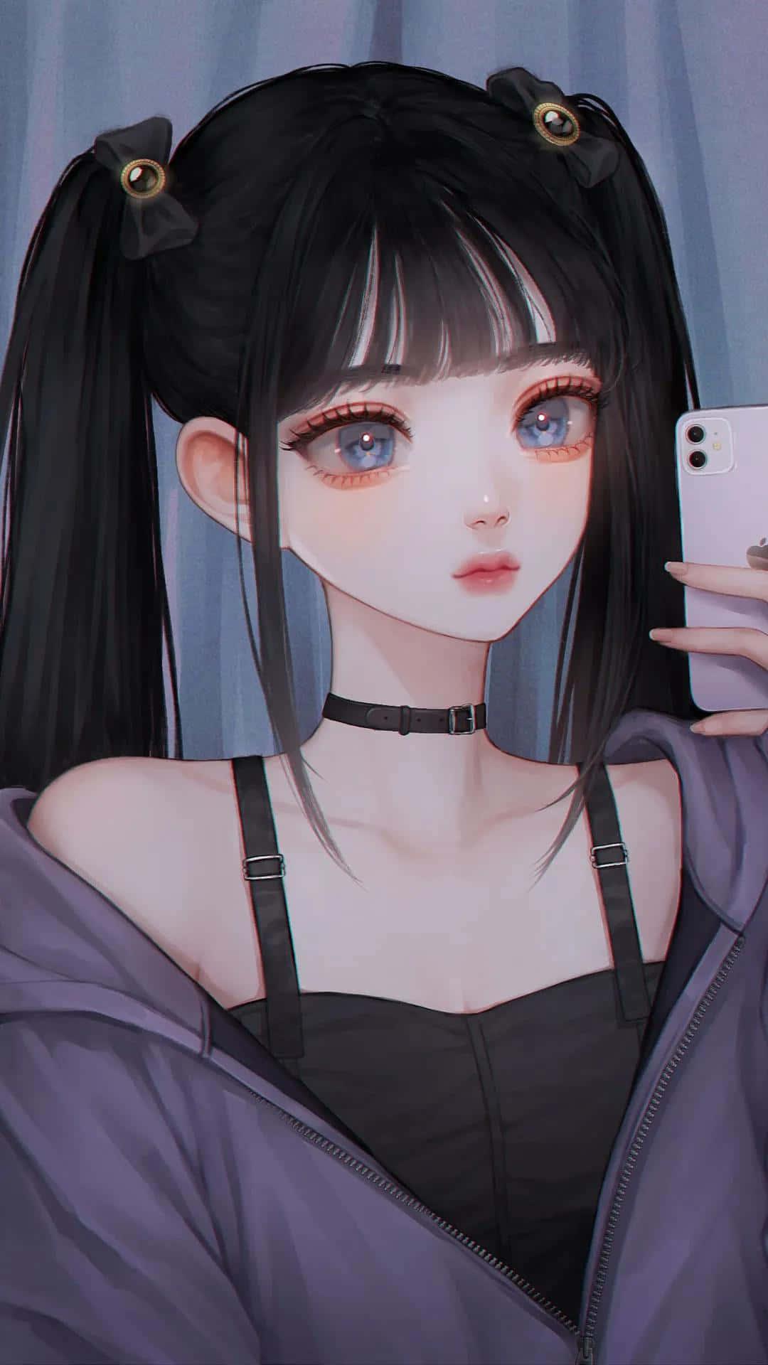 Dark Anime Girl With Piercing Blue Eyes — 1080x1920 wallpaper