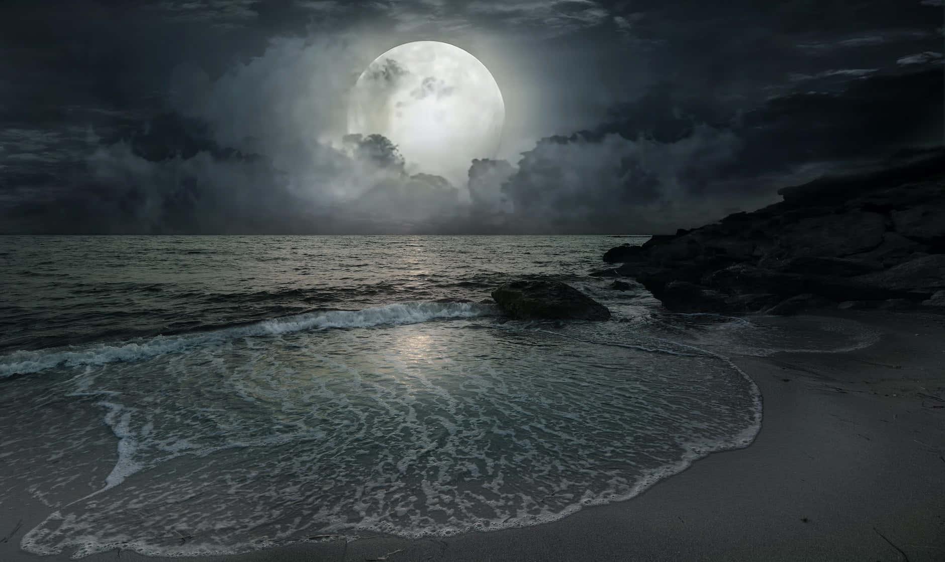 Dark Cloudy Sky And Beach Picture — 1880x1118 wallpaper