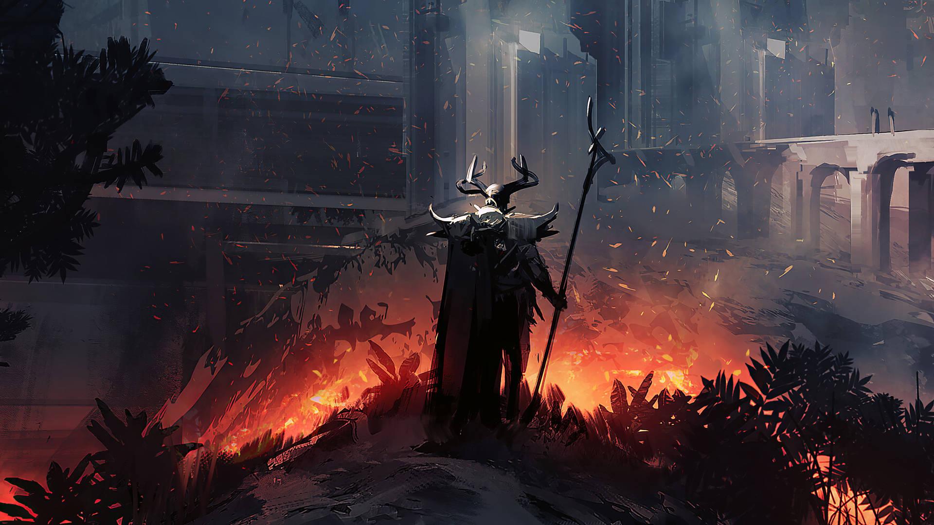 Dark Devil Figure Burning Artwork — 1920x1080 wallpaper
