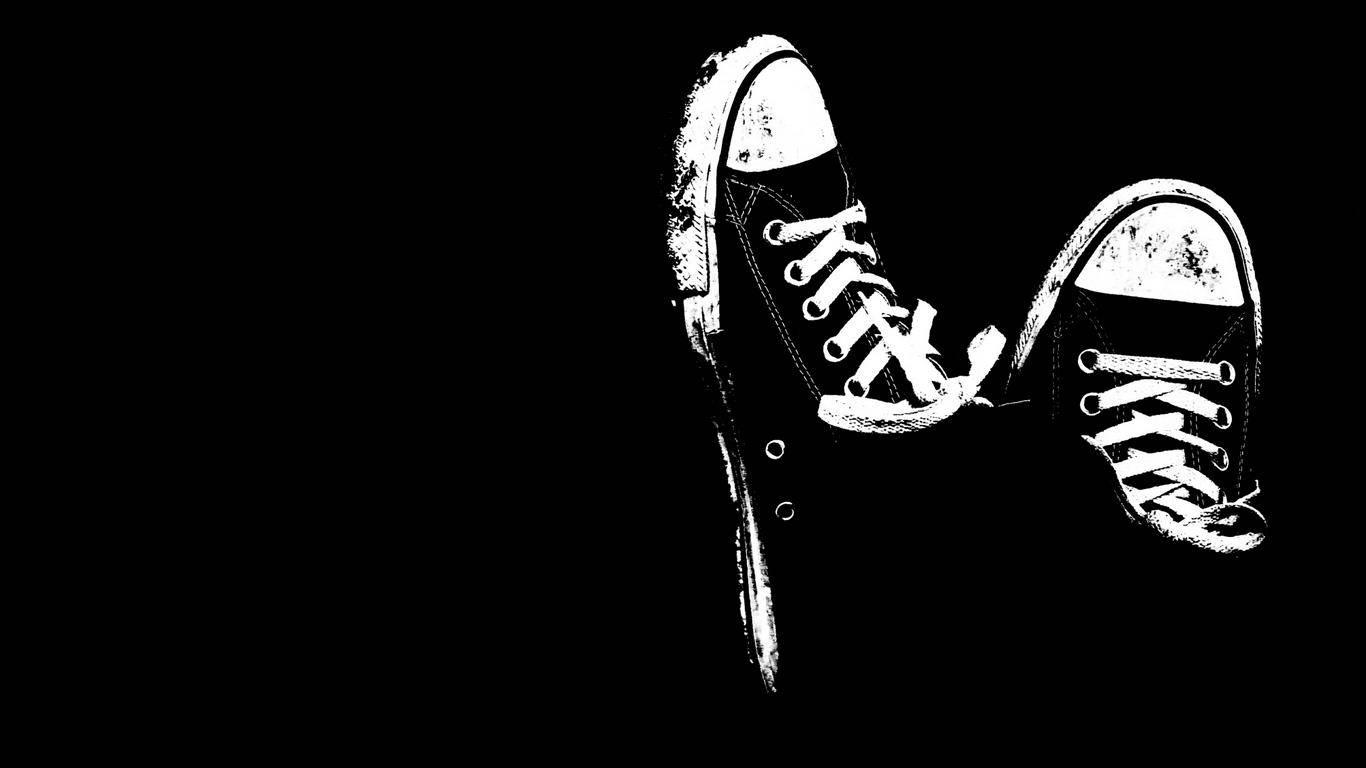 Dark Laptop Black Converse Shoes — 1366x768 wallpaper