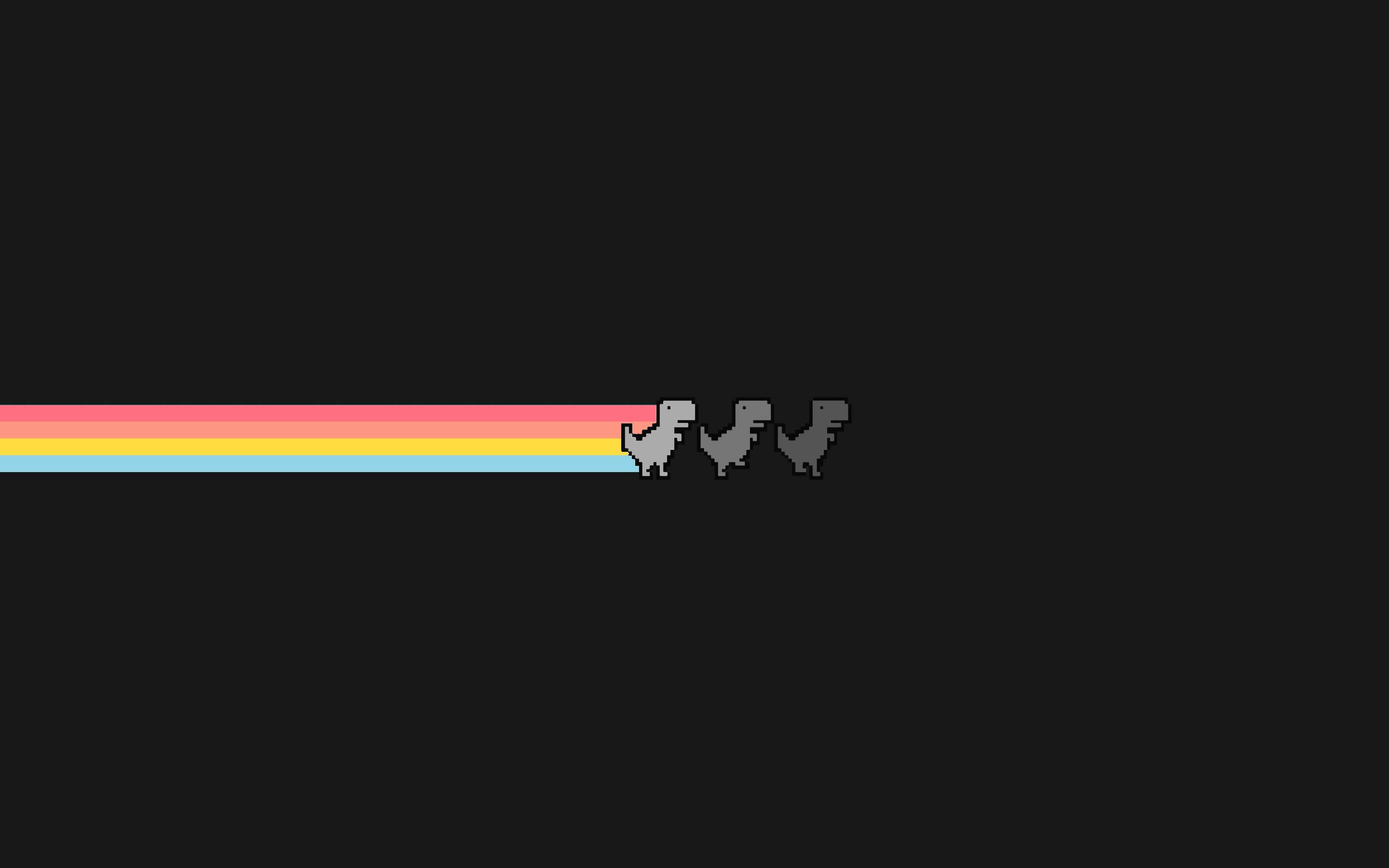 Dark Laptop Dinosaur Running In Rainbow — 2880x1800 wallpaper
