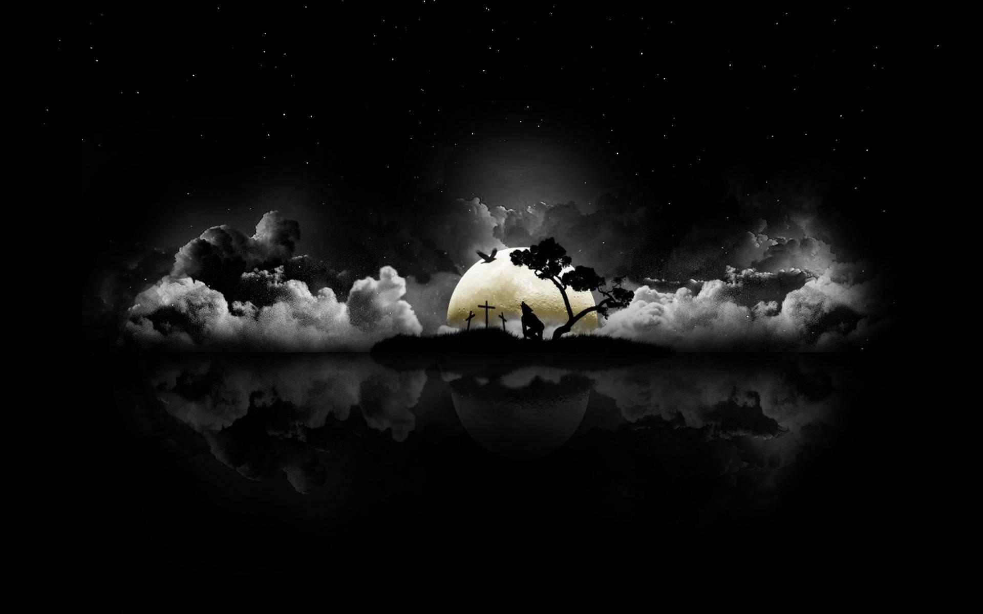 Dark Laptop Full Moon In River — 1920x1200 wallpaper