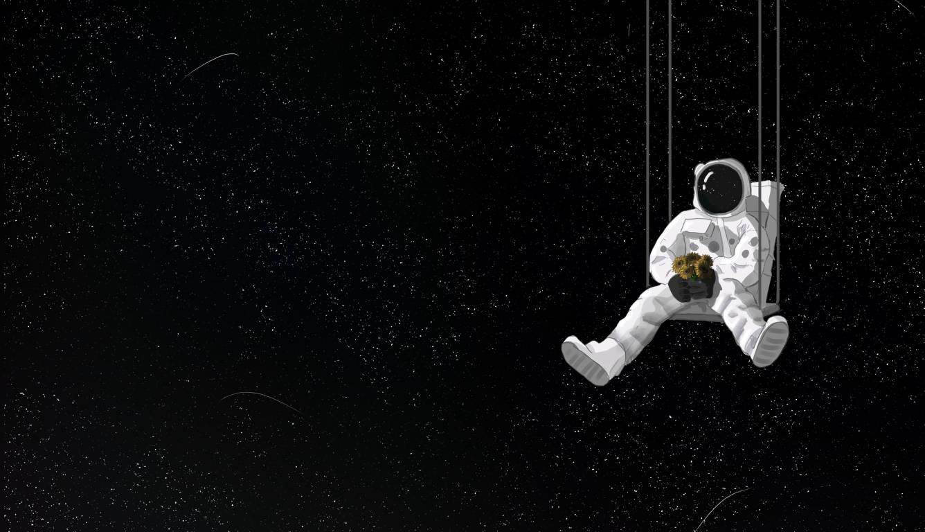 Dark Laptop Hanging Astronaut — 1336x768 wallpaper