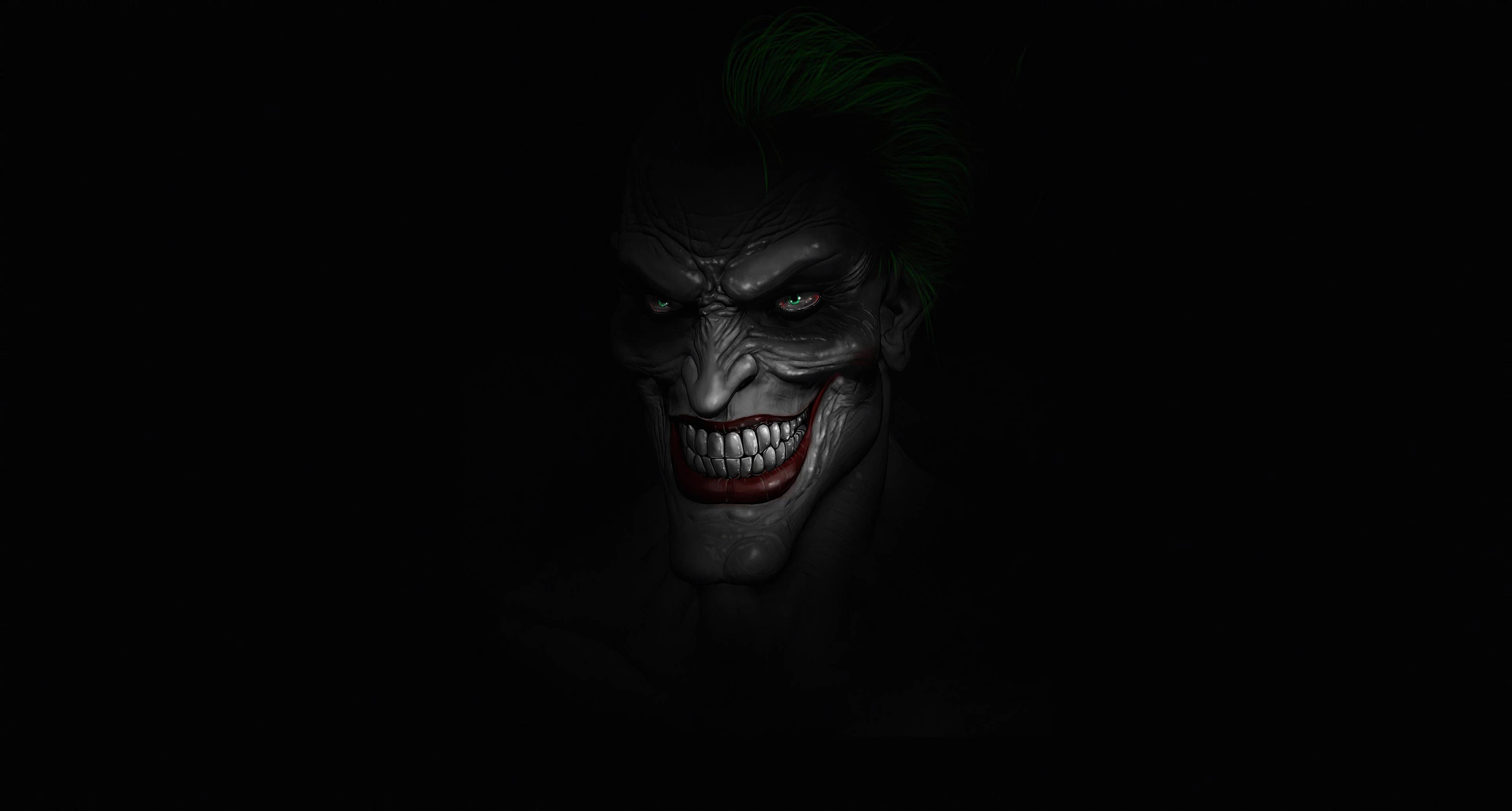 Dark Laptop Joker Creepy Smile — 3840x2061 wallpaper