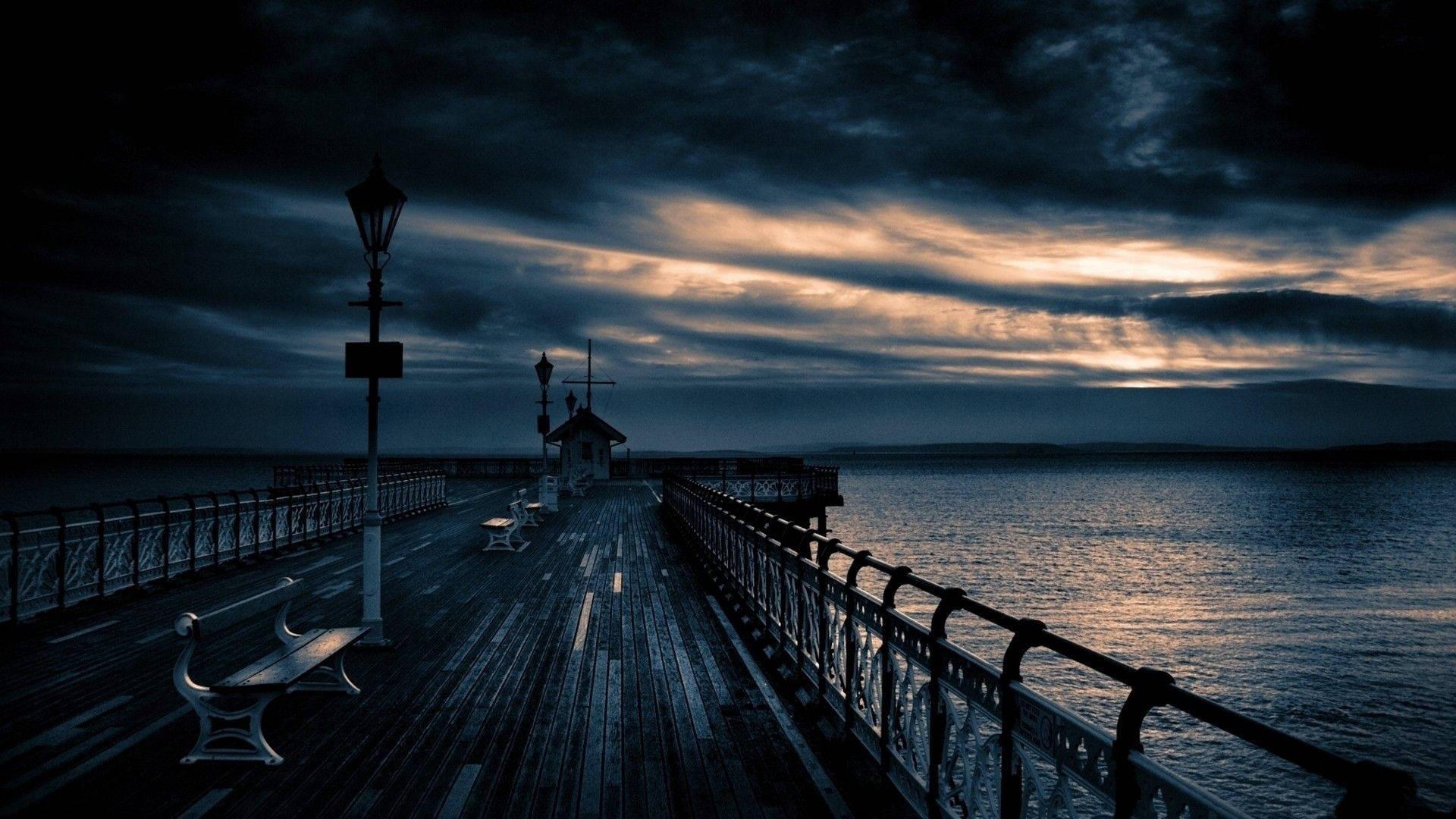 Dark Pier Sunset — 1920x1080 wallpaper