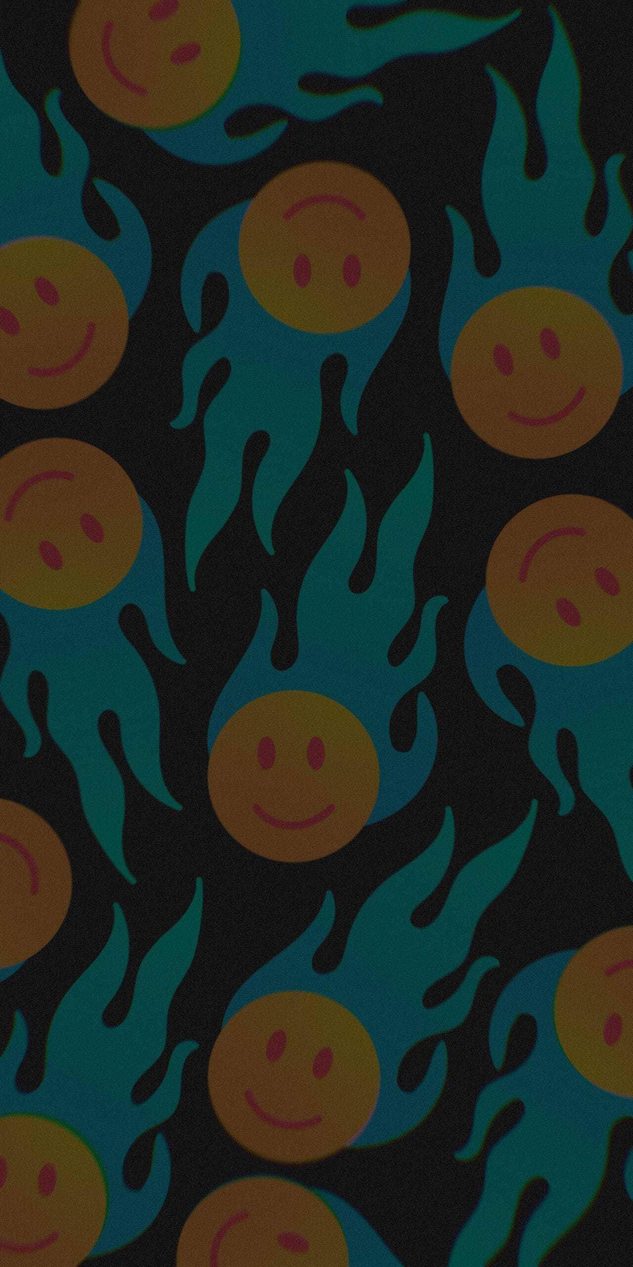 Dark Preppy Smiley Face Pattern — 1280x2560 wallpaper