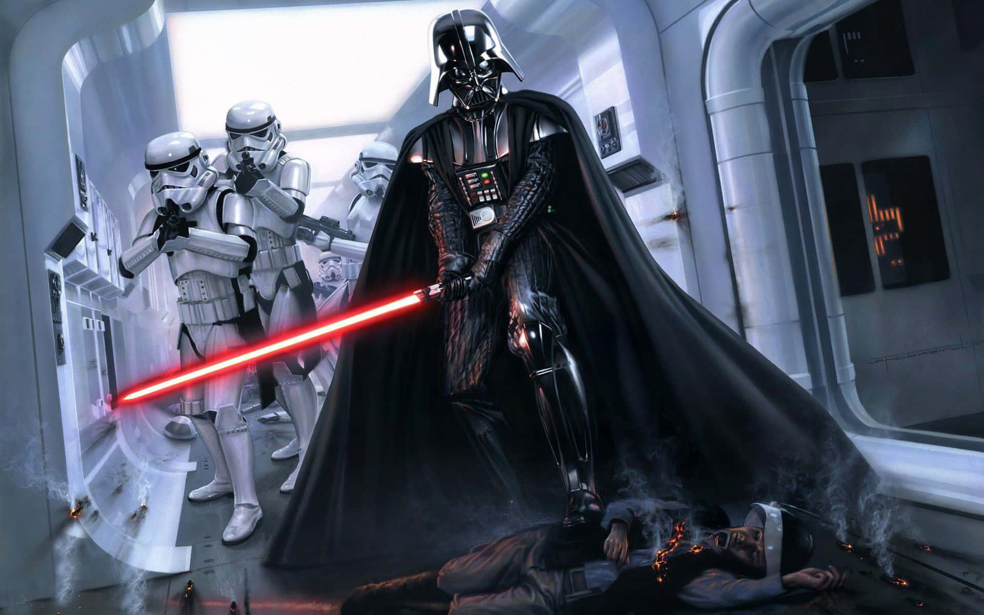 Darth Vader looms intimidatingly over the rebellion. — 1920x1200 wallpaper