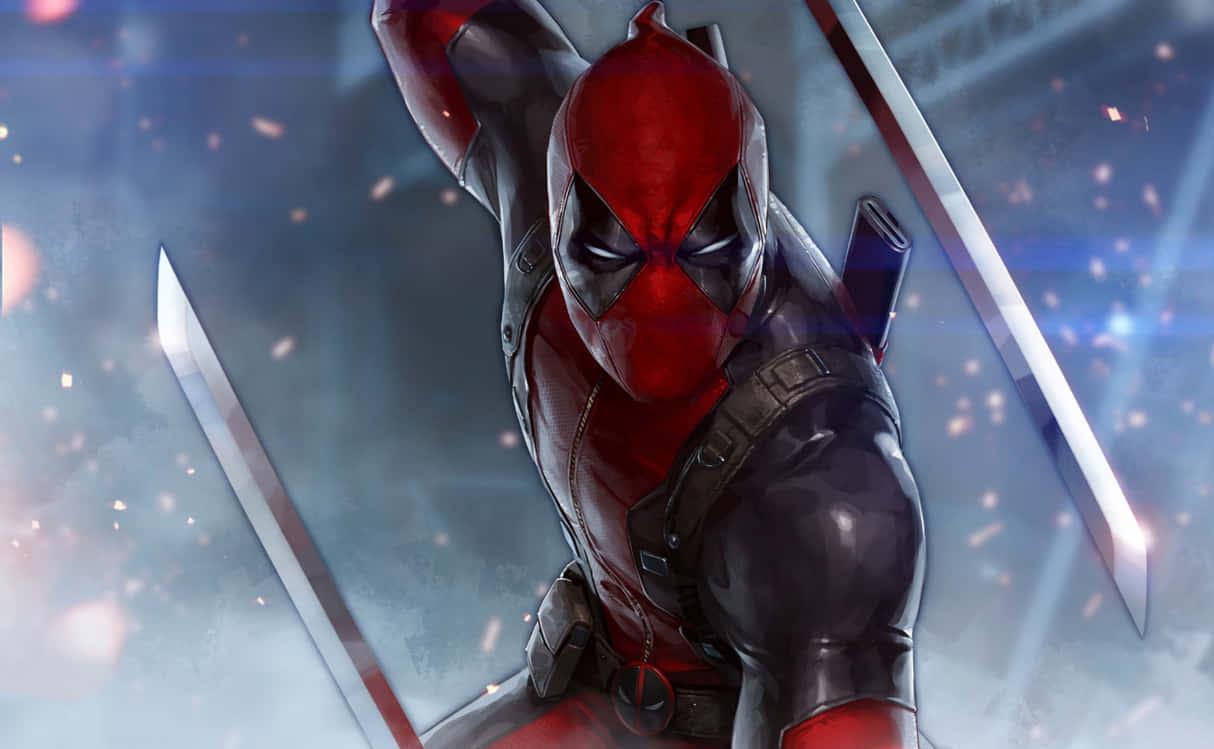 Deadpool Background Fighting Stance With His Katanas — 1214x749 wallpaper