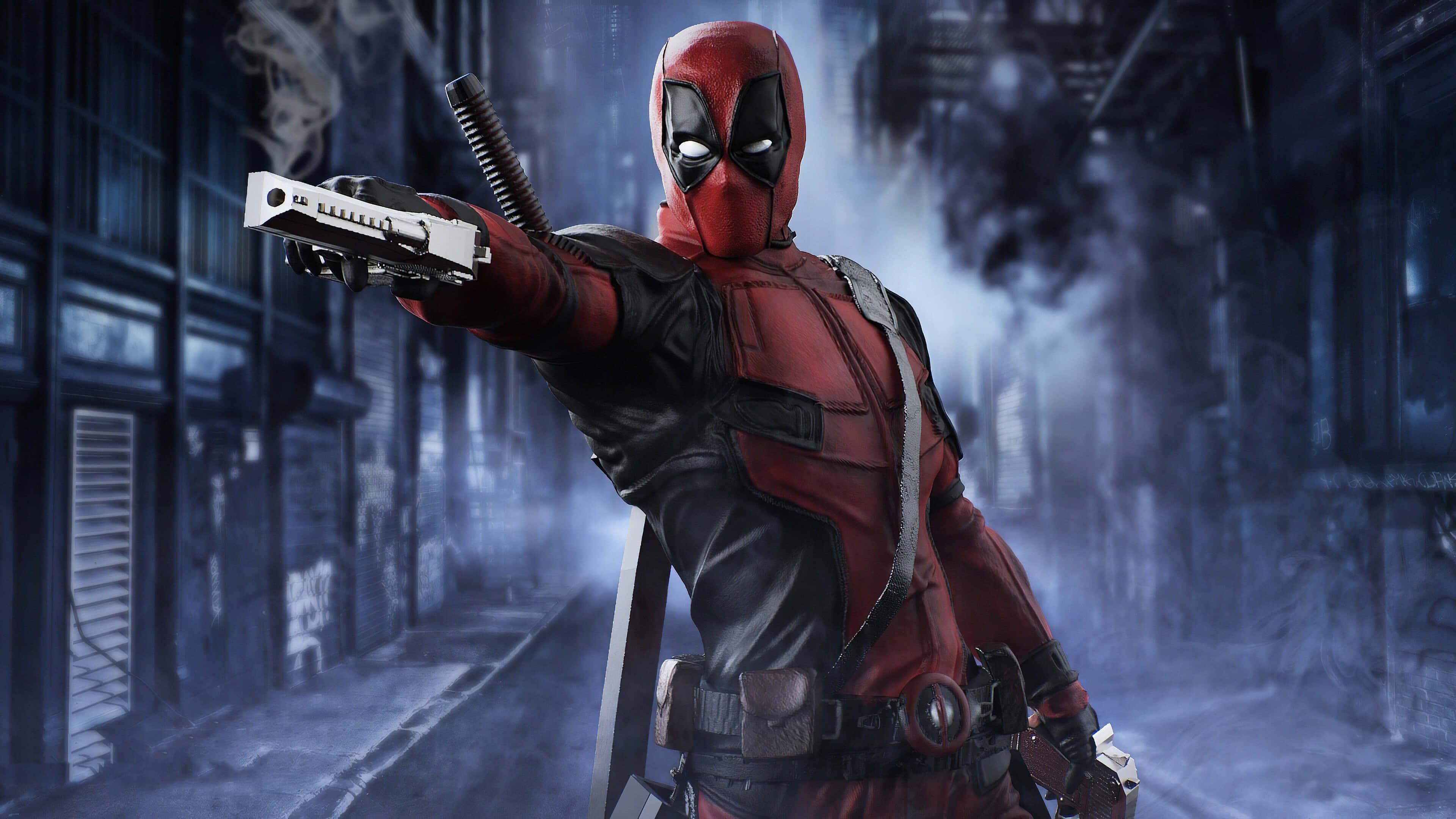 Deadpool breaking through the fourth wall. — 3840x2160 wallpaper