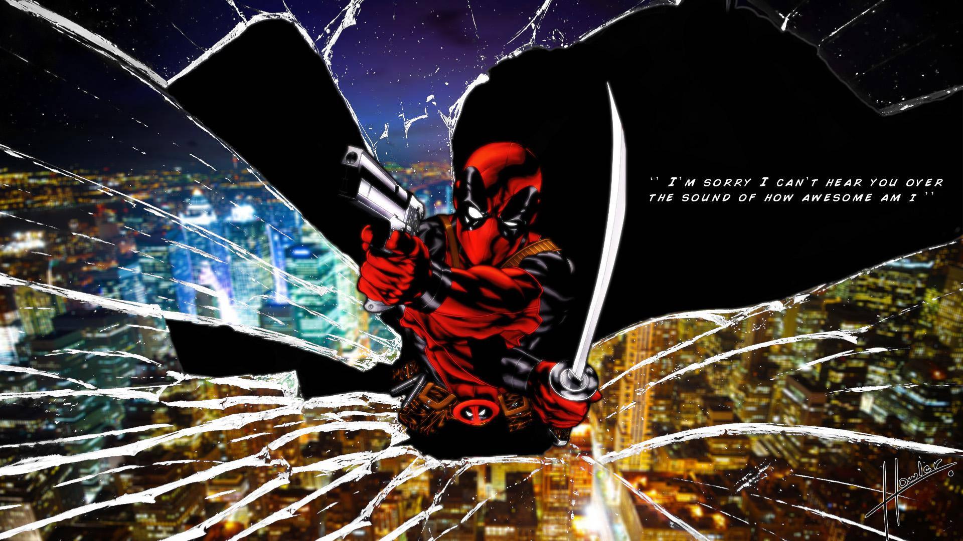 Deadpool Cracked Screen — 1920x1080 wallpaper