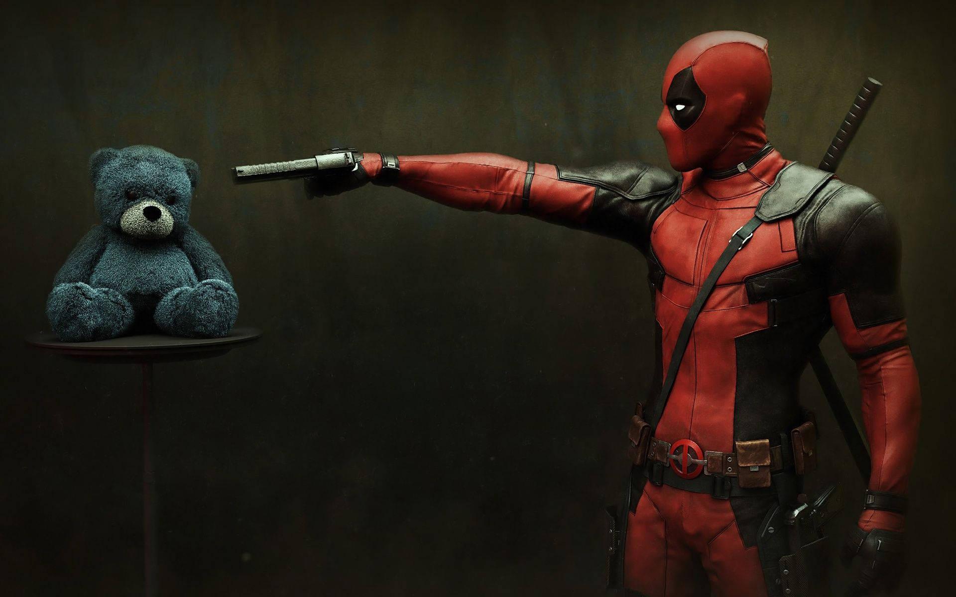 Deadpool Pointing His Gun At Teddy — 1920x1200 wallpaper