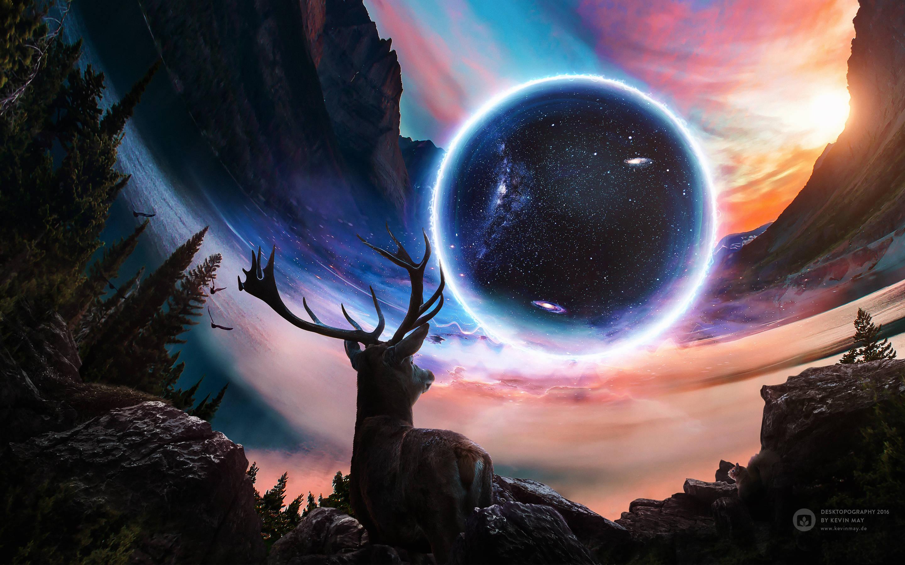 Deer Looking At Universe — 2880x1800 wallpaper