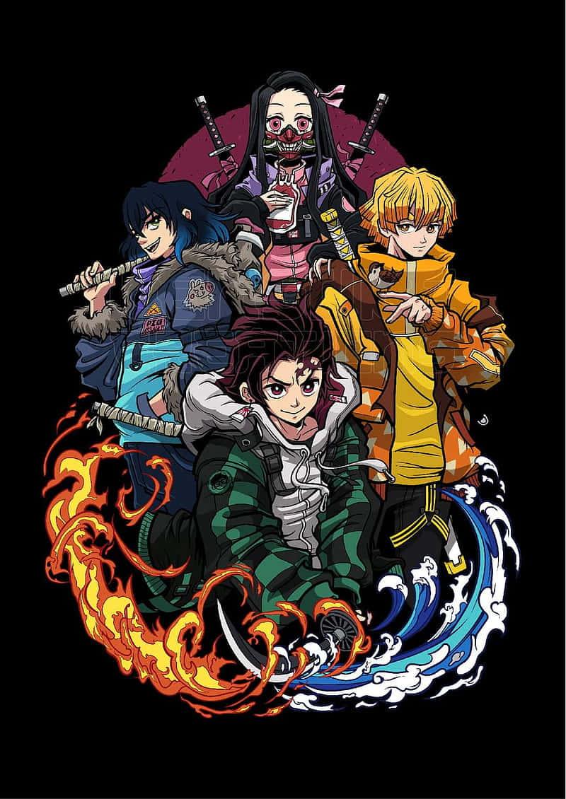Demon Slayer Anime Nezuko, Inosuke, Zenitzu, Tanjiro — 800x1130 wallpaper
