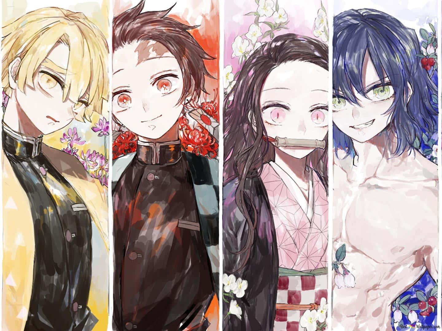 Demon Slayer Anime Zenitzu, Tanjiro, Nezuko, Inosuke — 1440x1080 wallpaper