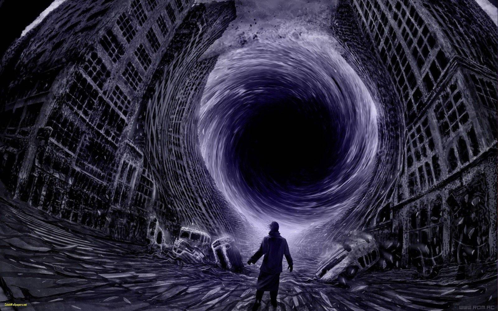 Destructive Black Hole In The City — 1600x1000 wallpaper