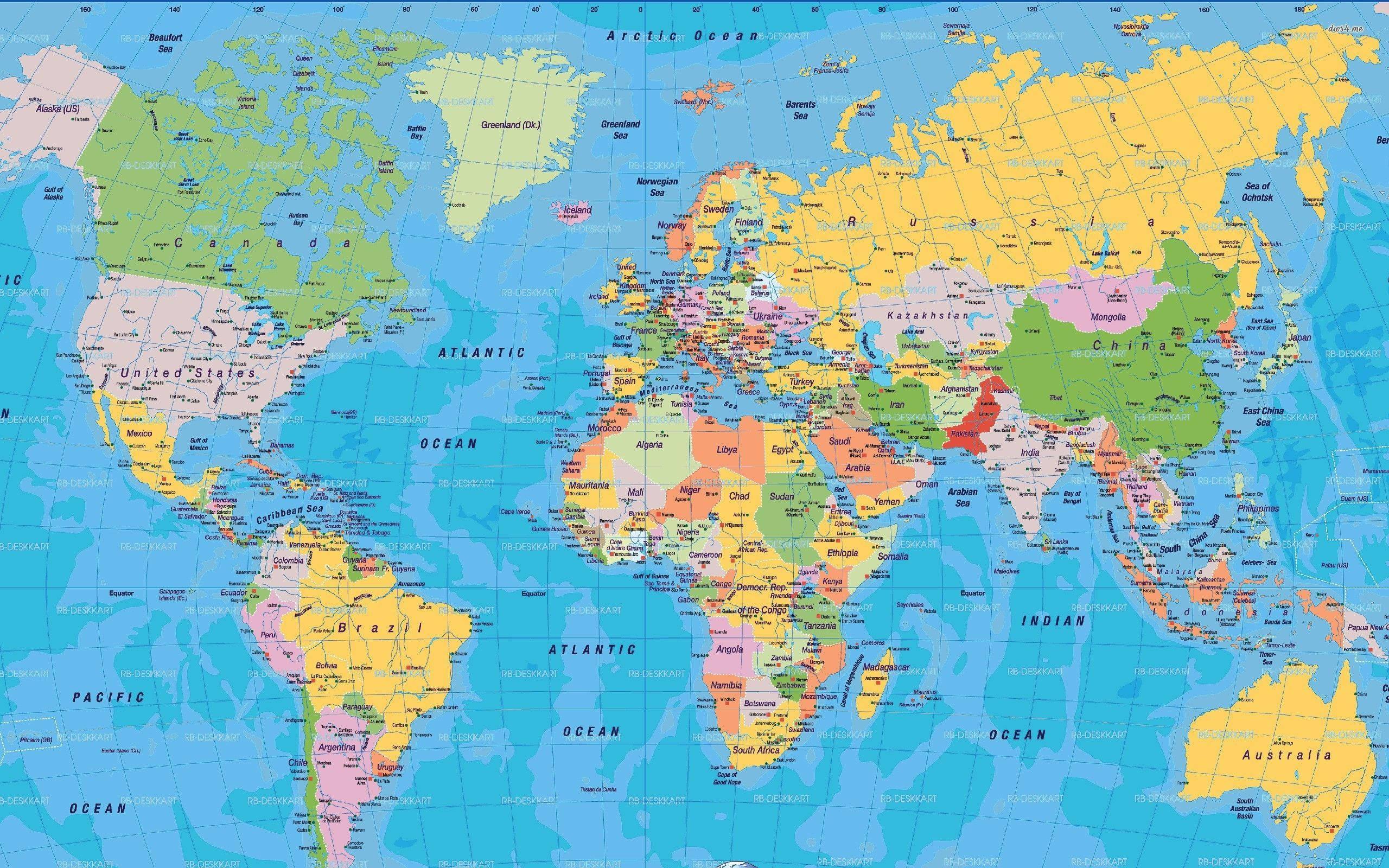 Detailed Color Political World Map — 2560x1600 wallpaper