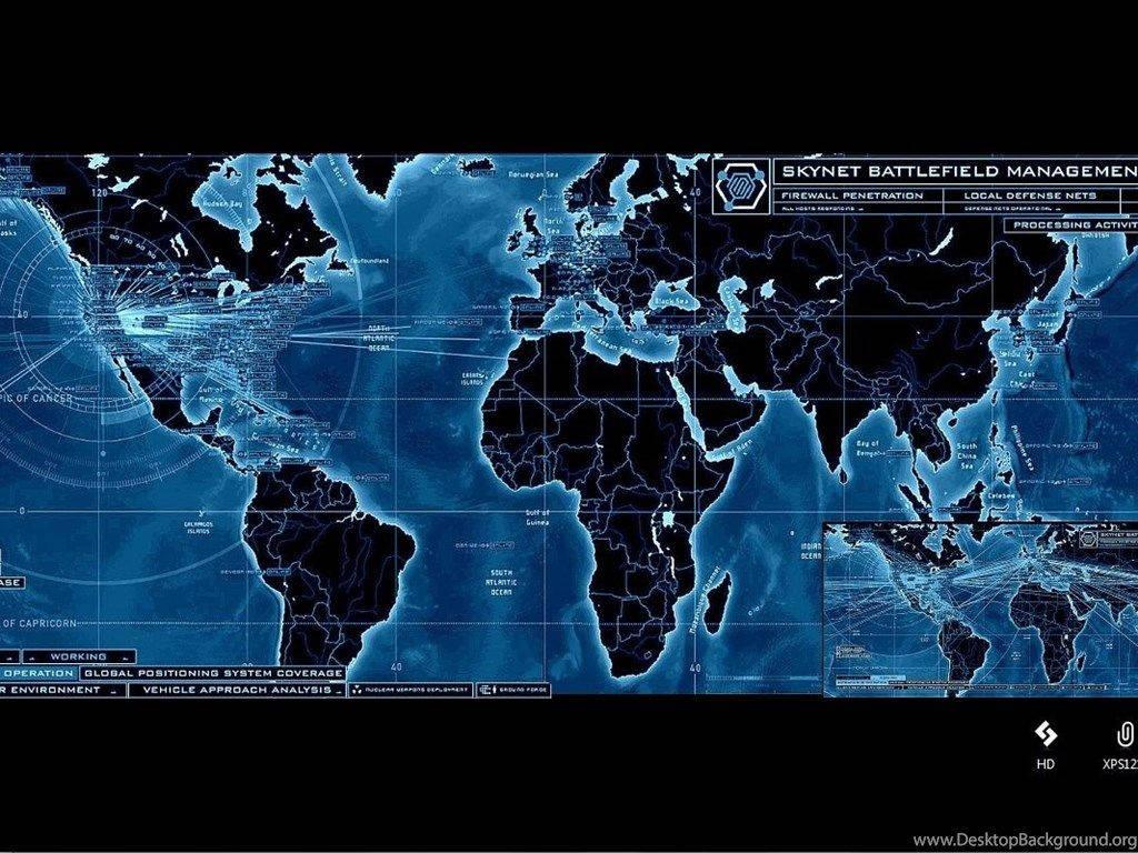 Detailed World Map in Blue and Black — 1024x768 wallpaper