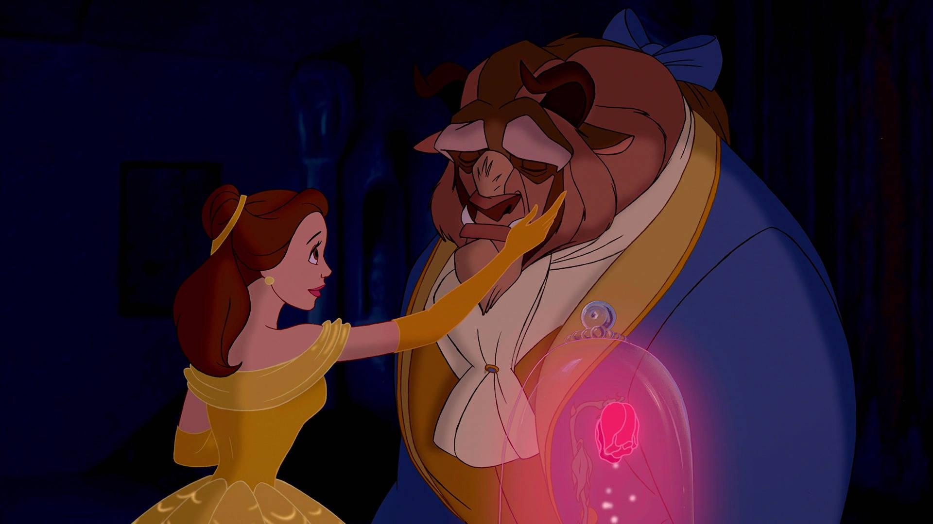 Disney Princess Belle Touching Beast — 1920x1080 wallpaper