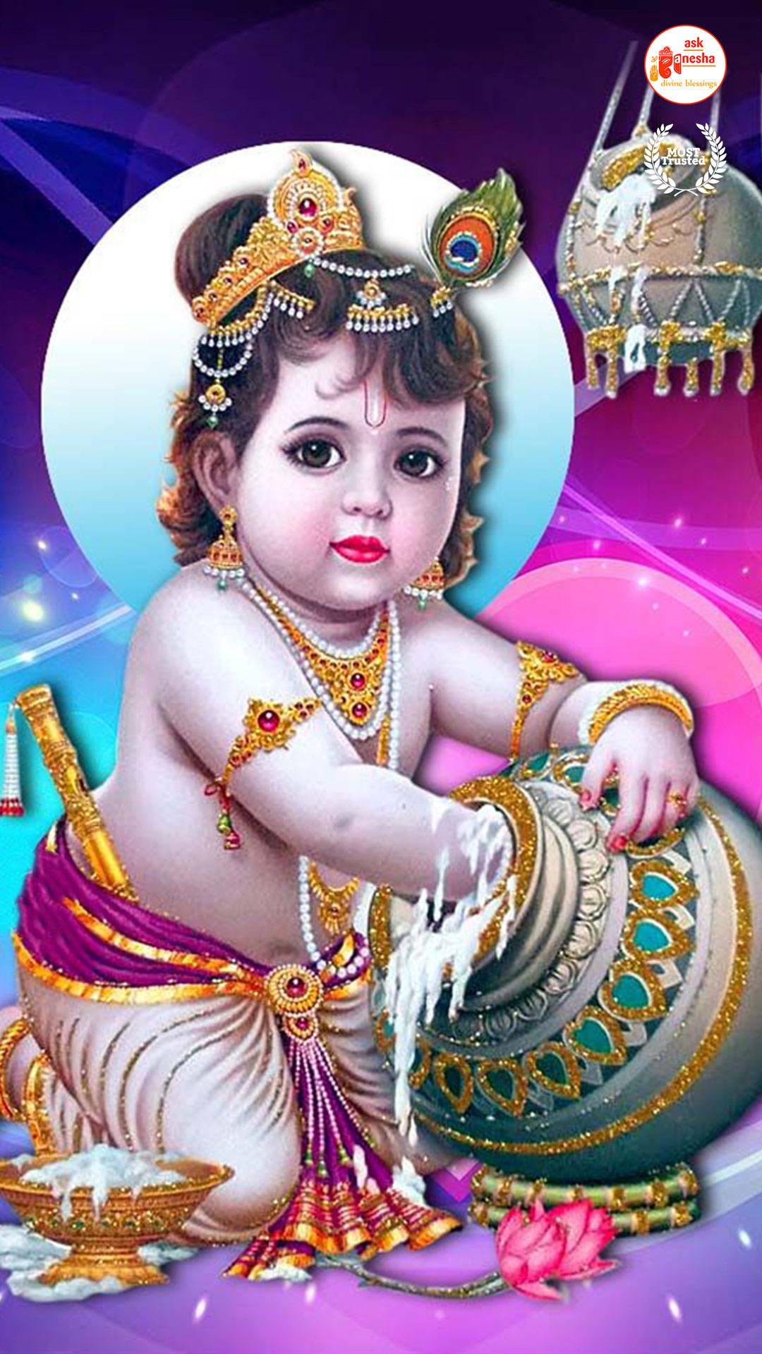 Divine Child - Bal Krishna Fetching Curd from a Pot — 1080x1920 wallpaper