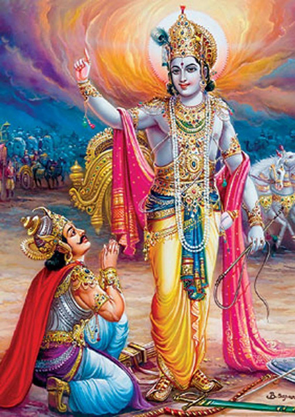 Divine Discourse – Krishna Guiding Arjun — 1024x1446 wallpaper