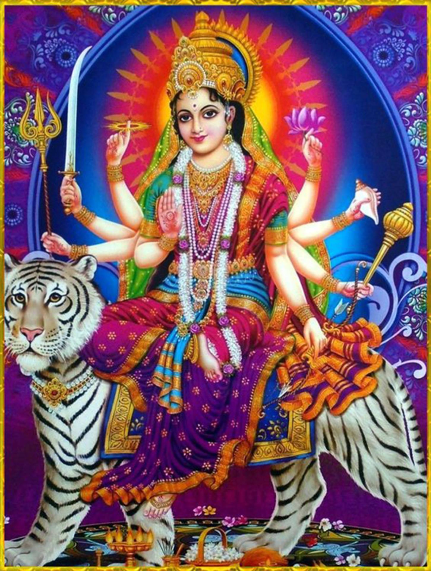 Divine Energy - Maa Sherawali Goddess Riding on a Majestic White Tiger — 1451x1920 wallpaper