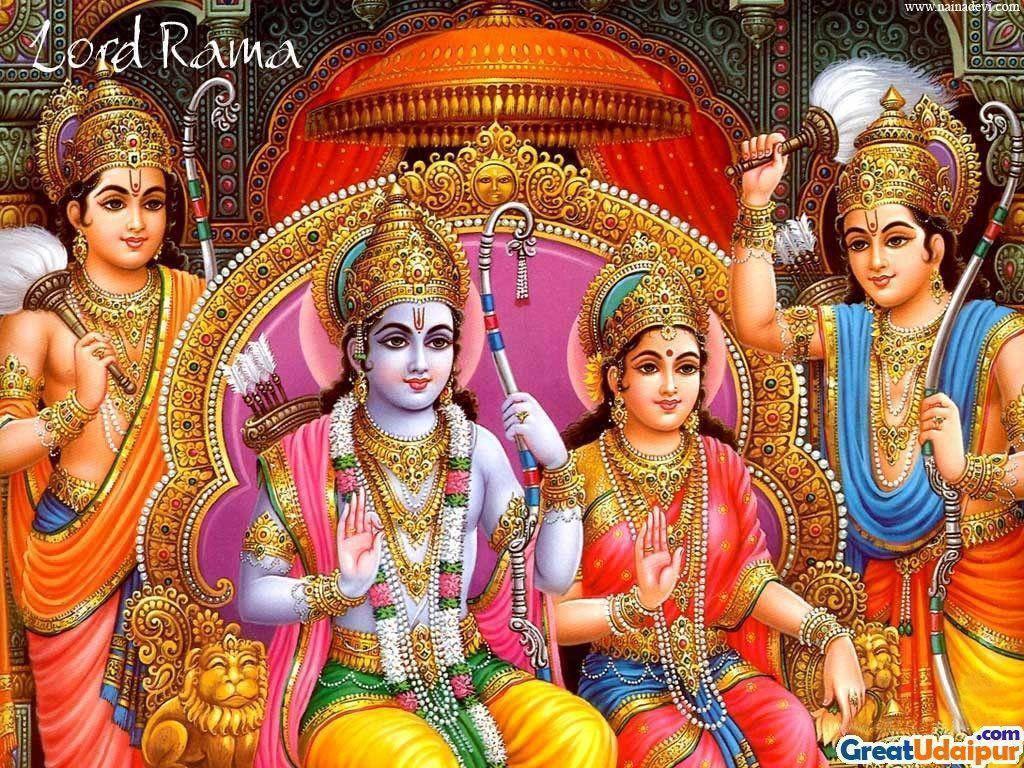 Divine Grace: Lord Rama and His Family — 1024x768 wallpaper
