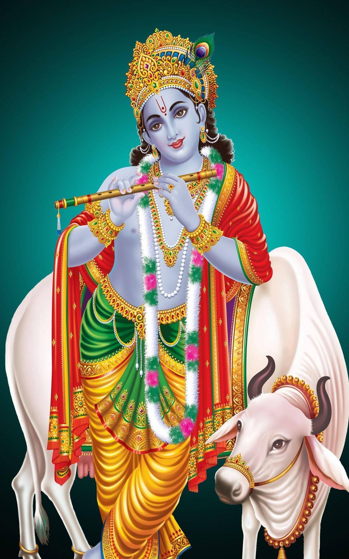 Divine Krishna with Sacred Cow - Mobile Phone Wallpaper — 1200x1920 wallpaper